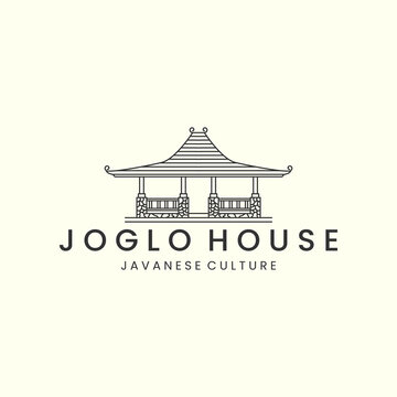 joglo house with linear style logo icon template design. home, javanese , traditional, culture, vector illustration