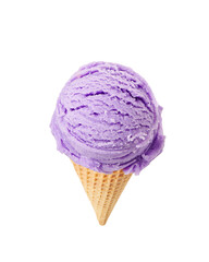 Blueberry ice cream with cone isolated on white background