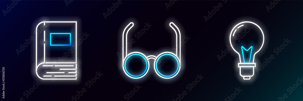 Canvas Prints set line light bulb with concept of idea, book and glasses icon. glowing neon. vector