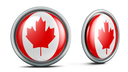 Canada flag button. 3D illustration in 2 angles. Ideal for sports disputes. 3D render with saved clipping.