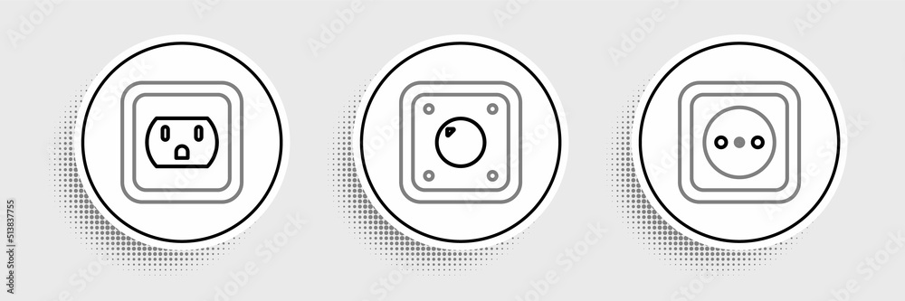 Sticker Set line Electrical outlet, in the USA and light switch icon. Vector