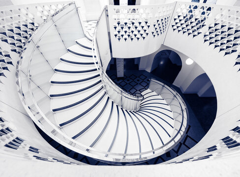 UK, London: The Rotunda, white spiral staircase of Tate Britain 