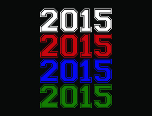 Year 2015 school font, numeral in white, red, blue and green in background black.