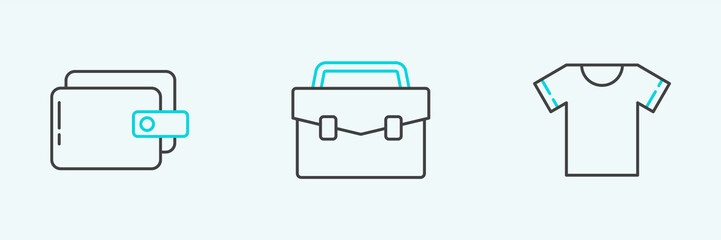 Set line T-shirt, Wallet and Briefcase icon. Vector