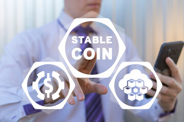 Concept of cryptocurrency stablecoin tokens by market capitalization. Stable Coin CBDC Value...