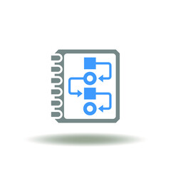 Vector illustration of notepad with flowchart structure. Icon of allocation of resource. Symbol of plan, strategy, tactics management.