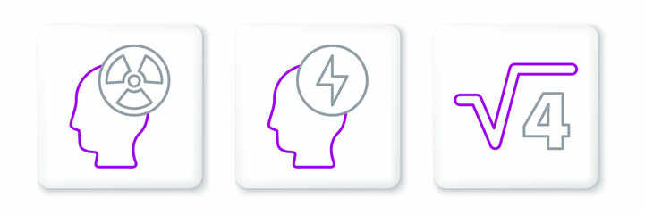 Set line Square root of 4 glyph, Head and radiation symbol and electric icon. Vector
