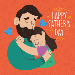 Cute father cartoon hugging her daughter Father day Vector