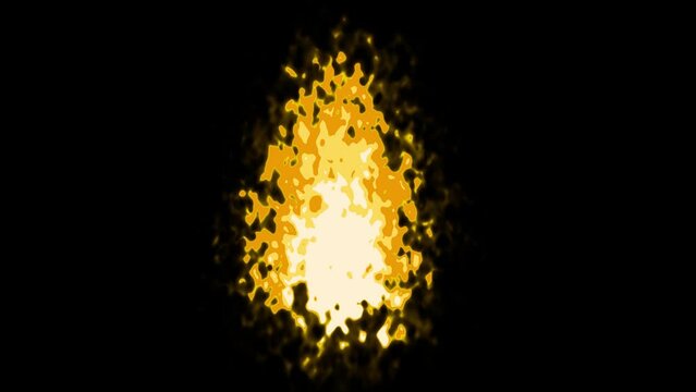 Bonfire animation Isolated on Black Background. Animated yellow Fire smoke with Burning flames. 