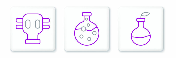 Set line Plant breeding, Gas mask and Test tube and flask icon. Vector
