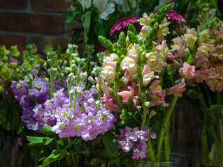 Bouquets of flowers on the window of a flower shop