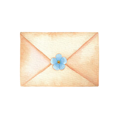Vintage envelope . Watercolour. Forget-me-nots.