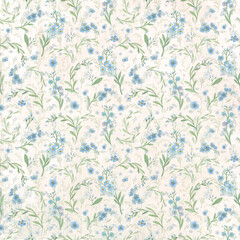 Vintage pattern with watercolor forget-me-nots.