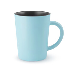 Illustration of Empty Blue Ceramic Tea Mug on a White Backdrop. Isolated Mockup with Shadow Effect, and Copy Space for Your Design