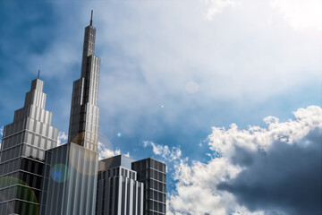 高層ビル群の都市風景　Skyscrapers, 3d rendering.	