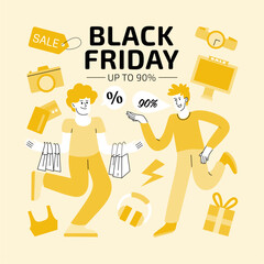 Black Friday sale. Black web banner. Sale of posters. Advertising. Vector illustration. Black friday promotional