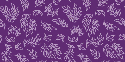 Summer floral multicolor Seamless pattern digital paper textile packaging Backgrounds. Doodle pink line art leafs elements on violet Background