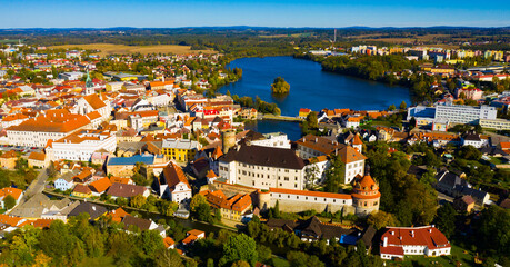 Aerial view of picturesque Czech town Jindrichuv Hradec