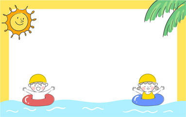 튜브를 탄 아이들과 여름 프레임 디자인