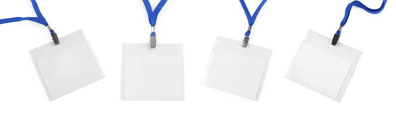 Set with blank badges on white background, banner design. Mockup for design