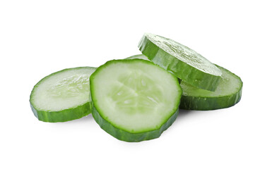 Slices of fresh ripe cucumber isolated on white