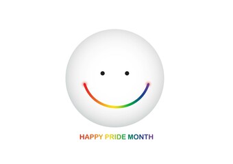Happy pride month. Cute rainbow smiling face emoticon. LGBTQ, gay, lesbian, transgender, bisexual symbol.