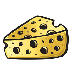 Hand Drawn Swiss Cheese Wedge Vector Illustration