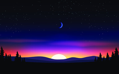 Fototapeta premium landscape with moon and stars