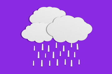 cloud and rain paper white paper cut paste paper Speech balloon on purple background.