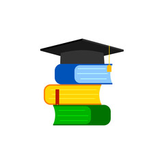 Abstract icon with book student hat. Education, knowledge, study concept. Vector illustration. stock image.