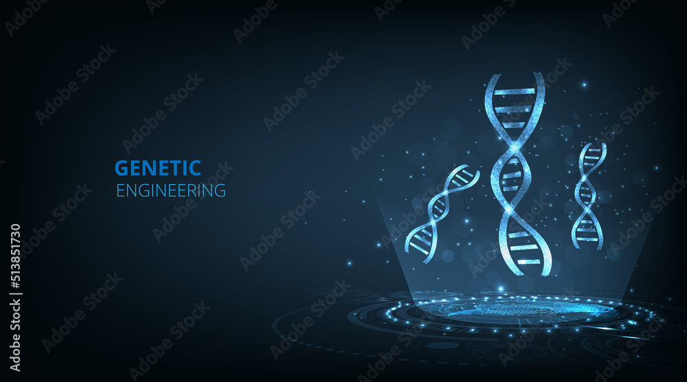 Fototapete science and technology concept. graphic of dna with futuristic element.genetics background.depicting