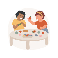 Playdough modelling isolated cartoon vector illustration. Kid play with slime, make object with playdough, modelling class, kindergarten and preschool activity, fine motor skill vector cartoon.