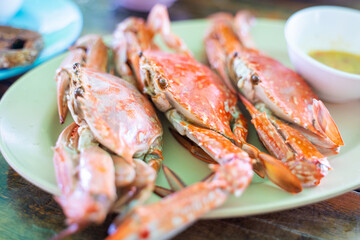 Steamed Blue Crab serve with spicy sauce