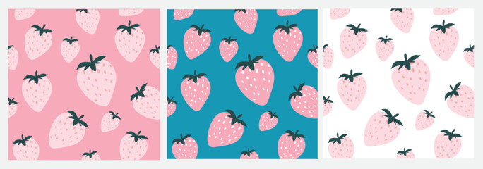 strawberry seamless abstract fruit pattern set pink template collection	