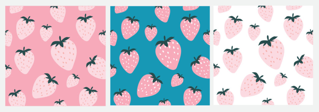 Strawberry Seamless Abstract Fruit Pattern Set Pink Template Collection	