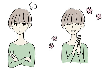 Fototapeta premium 怒ったり喜んだりする女性 イラスト