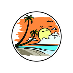 Fototapeta na wymiar tropical island with palm tree logo