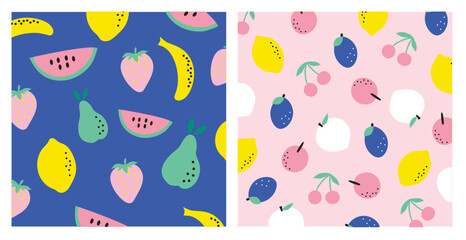 mixed fruit seamless abstract fruit pattern set pink template collection	