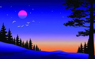 Fototapeta na wymiar winter landscape with moon