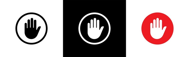 Stop sign with hand or palm flat icon for apps and websites.
