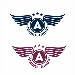 A initials logo in badge star wing shape illustration