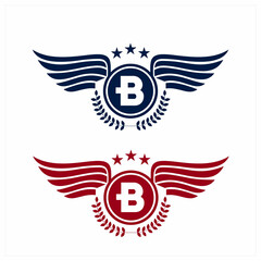 B initials logo in badge star wing shape illustration
