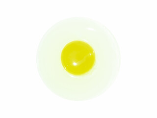 Egg white and yolk (unfried), isolated white background with copy space.