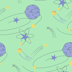 CUTE PASTEL GALAXY SPACE PATTERN DESIGN. VECTOR SEAMLESS DESIGN ILLUSTRATION