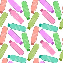 Coloured seamless plastic bottle pattern for packaging and fabrics and kids and kitchen and sports and notebooks