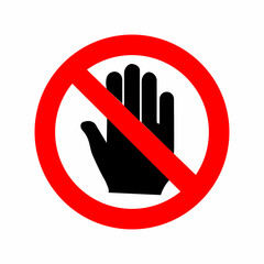 entry, safety, touch, warning, stop, danger, forbidden, isolated, no, hand, icon, prohibited, prohibition, sign, symbol, vector, background, access, arm, attention, fingers, graphic, hold, label, off,