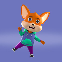 3D Rendering Fox Cartoon Character Illustration  