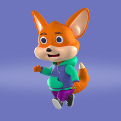 3D Rendering Fox Cartoon Character Illustration  
