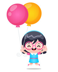Cute Girl Jump With Balloon
