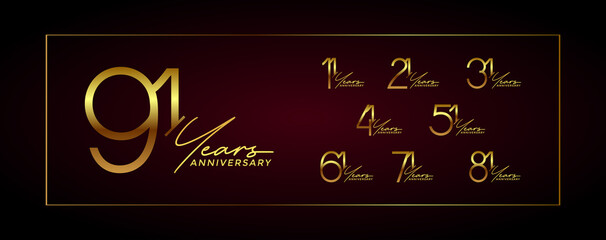 set of anniversary premium gold color on red background for celebration moment